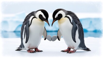 Obraz premium This photograph captures a touching moment between a pair of penguins displaying courtship behavior, a significant part of their bonding process.