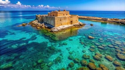 Ancient stone fortress surrounded by crystal clear blue sea in Cyprus , Cyprus, ancient, stone, fortress