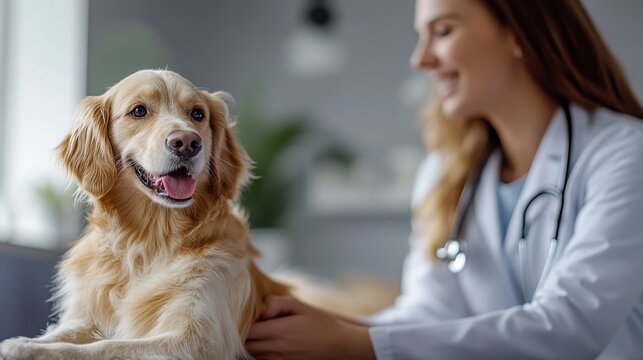Happy Golden Retriever at the Vet.
