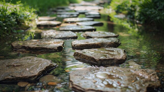 Water beside stone pathway Offset