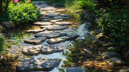 Water beside stone pathway Offset