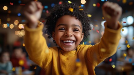 Happy child celebrating with confetti.