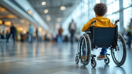 Obraz premium Wheelchair user in a modern airport.