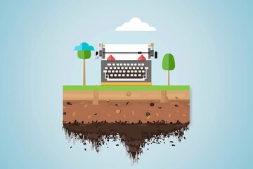 Obraz premium Vintage typewriter vector showcasing effects of climate change on soil health and carbon sequestration