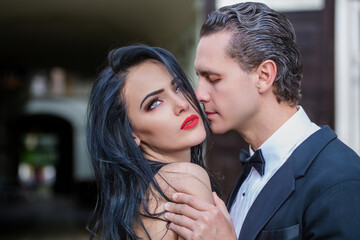 Wedding couple bride and groom outdoor. Couple in love, wedding marriage ceremony and event. Celebration wedding. Young bride and groom couples. Beauty Wedding couple.