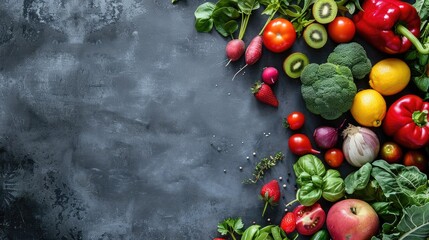 Fresh Produce on Gray Background with Space for Text
