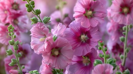 Obraz premium Vivid background of garden flowers Malva Alcea rosea hollyhocks