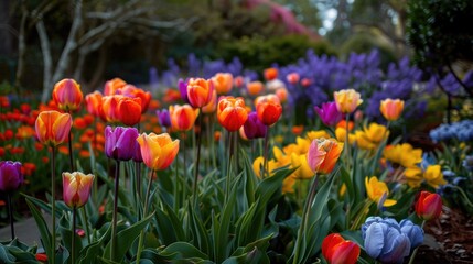 Obraz premium Vivid Spring Flowers in a Garden