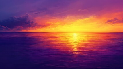 A colorful sunset illuminating the sea with shades of purple and gold