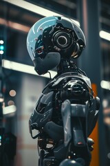 Futuristic Cybernetic Robot in a Modern Tech Environment