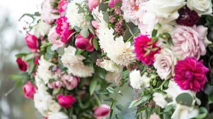 Wedding Floral Arch Featuring White Pink and Magenta Blooms