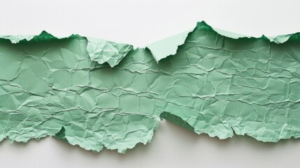 Green paper torn on a white surface