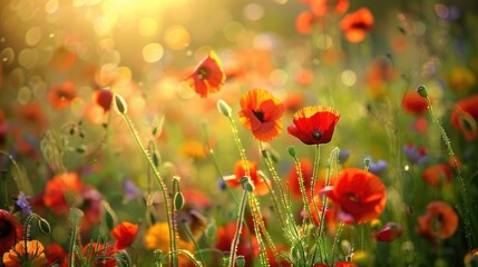 Fototapeta premium Vibrant Flowers in a Field