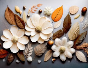 秋の花と葉の美しいアレンジメント