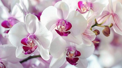 White and purple orchid flower up close