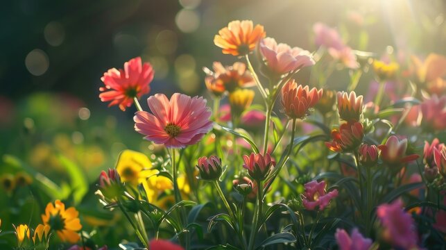Vibrant blooms in the early morning summer sunlight
