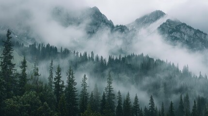 Fototapeta premium Foggy morning among the peaks