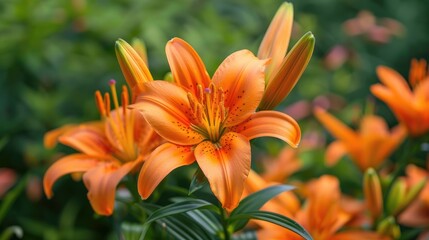 Fototapeta premium Vibrant orange lilies in a natural setting