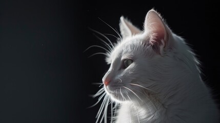 White feline against dark backdrop