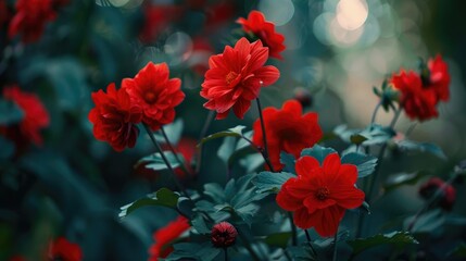 Vivid red blooms in the garden