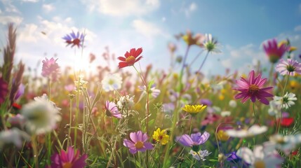 Fototapeta premium Sunny Field of Summer Flowers