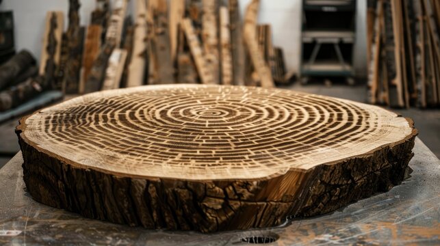 Growth circles on a sliced spruce timber