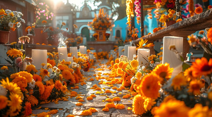 Floral Pathway with Candles - Realistic Image