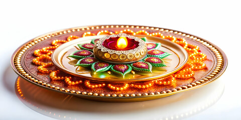 Obraz premium Futuristic 3D Macro Shot of Bhai Dooj Tika Plate with Intricate Design and Glowing Elements - Modern Meets Traditional Aesthetics