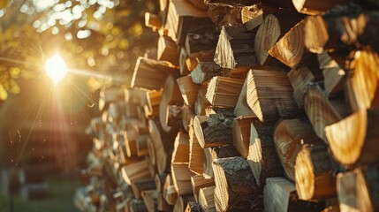Fototapeta premium Firewood air drying in sunlight