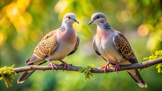 Turtle doves perched on a tree branch, doves, birds, nature, wildlife, branch, perched, peaceful, harmony, pair, feathers, tree