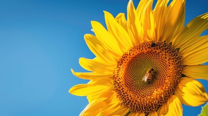 Sunflower and bee near Rayong Thailand striking nature contrast in colors