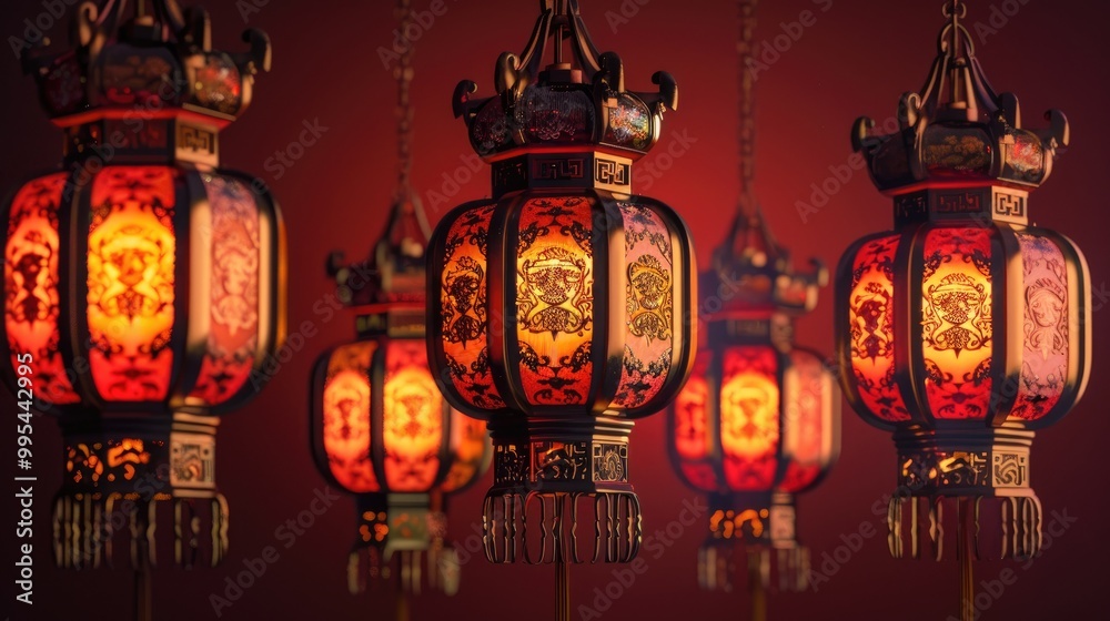 Wall mural traditional chinese lamp repeated