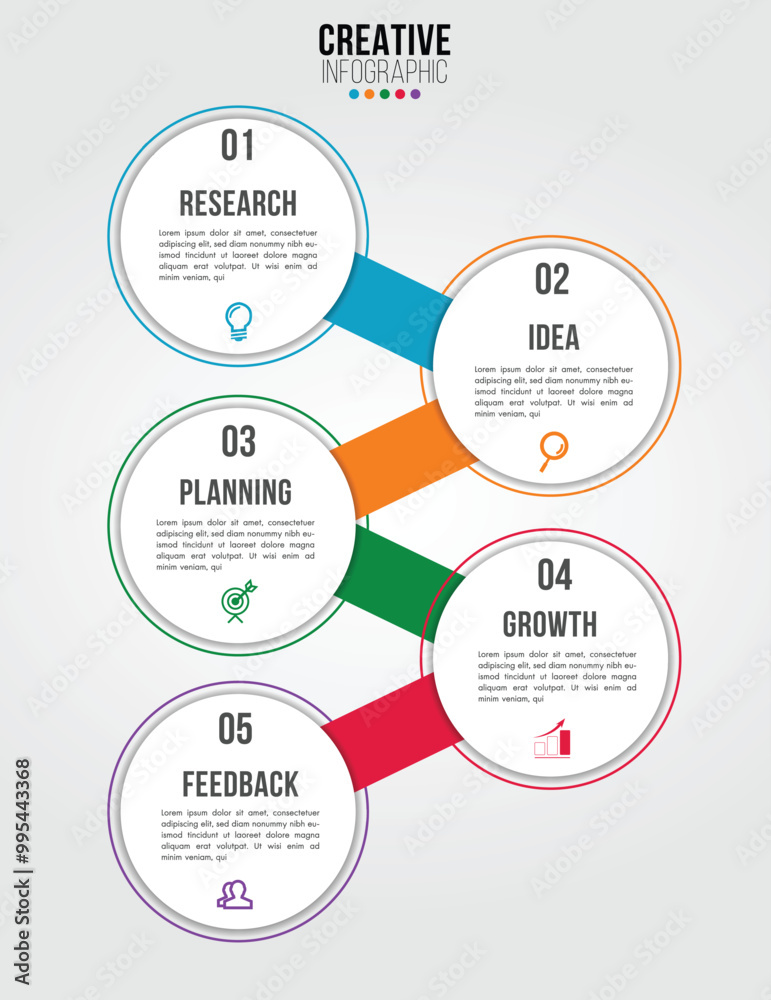 Wall mural business infographic design template with icons and 5 numbers options or steps. can be used for proc