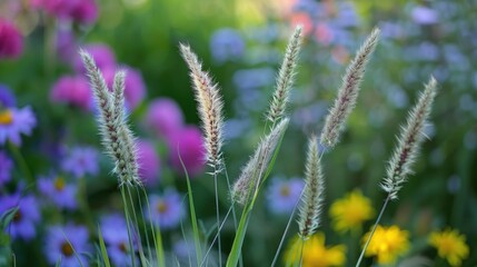 Obraz premium Spring grass ears detail in a garden bed