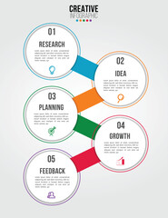 Obraz premium Business Infographic design template with icons and 5 numbers options or steps. Can be used for process presentations, workflow layout, diagram, banner, flow chart, info graph.