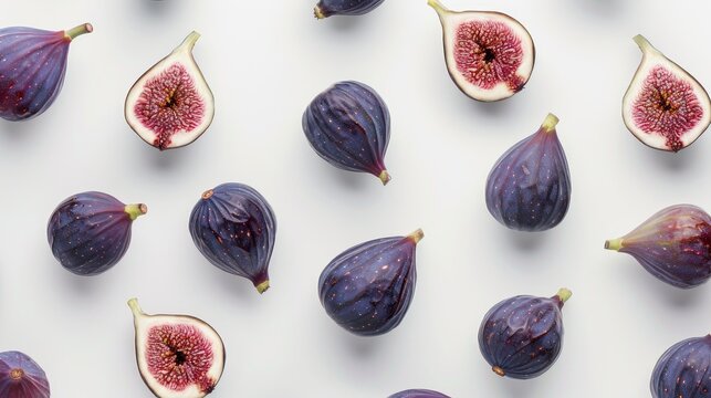 Top view of isolated fig fruits on white background