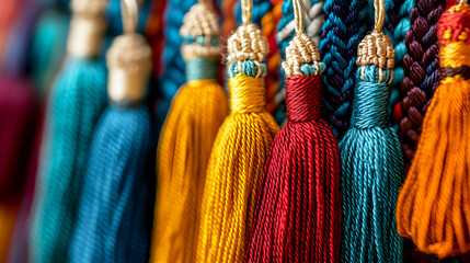 Vibrant Tassels and Earrings Showcasing Intricate Weaving