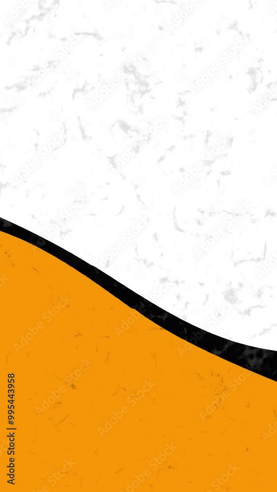 Poster black and orange waves on white background with dust particles, seamless loop. animation. geometric 