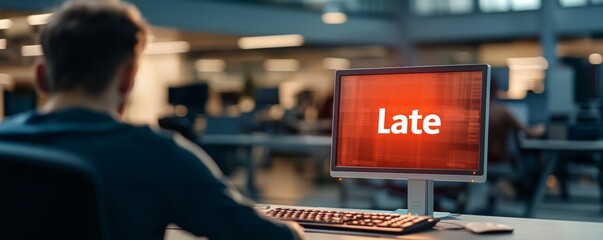 Deadline Panic: Person Staring at Late Notification on Computer Screen for Overdue Tasks