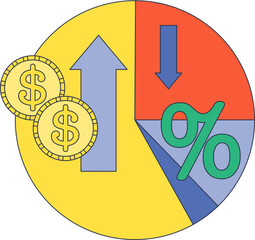 3D pie chart with distinct colored slices representing data segmentation.