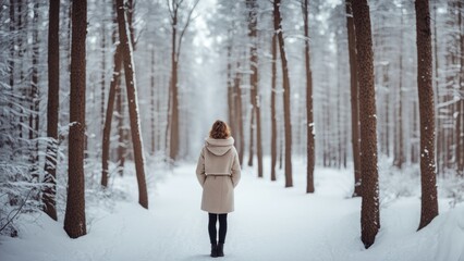 Obraz premium woman walking in winter forest