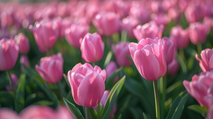Field of pink tulips
