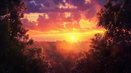 Fototapeta premium Sunset scenery above trees