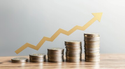Stacked Coins with Upward Arrow Symbolizing Growth