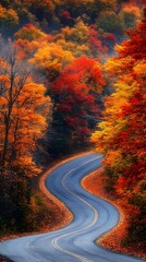 Naklejka premium 149. A picturesque autumn scene with colorful trees and a winding road