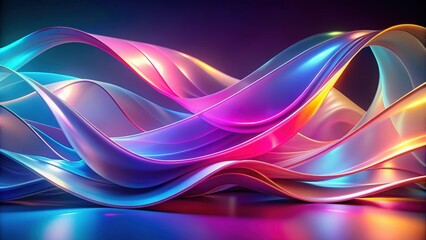 Abstract flowing shape created by curvy translucent sheets on neon background, dynamic, motion, colorful, vibrant, abstract