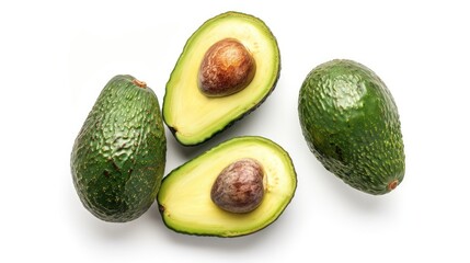 Fresh avocados isolated on a white backdrop