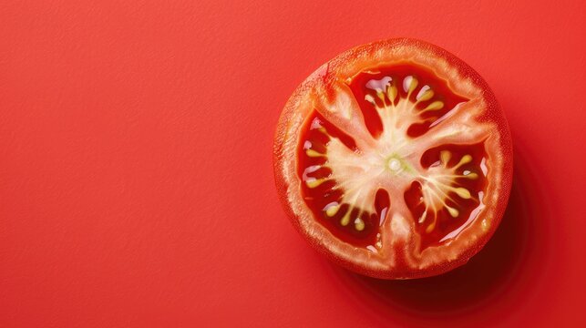 Tomato slice on red background tomato slice