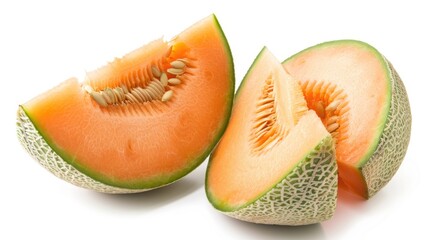 Cut cantaloupe melon on white background