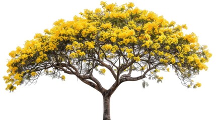 Fototapeta premium Tabebuia argentea britt tree with vibrant yellow flowers on white background